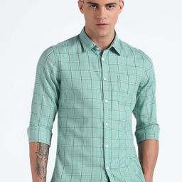 Flying Machine Slim Fit Tatan Checks Spread Collar Cotton Formal Shirt-image-59