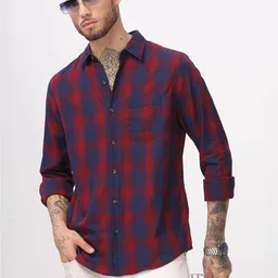 WROGN Custom Slim Fit Checked Spread Collar Long Sleeves Casual Shirt-image-52