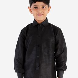 VASTRAMAY Boys Black Original Silk Blend Ethnic Shirt-image-49