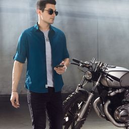 Roadster Men Teal Blue Slim Fit Solid Sustainable Casual Shirt-image-55