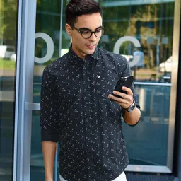 Blackberrys Geometric Print Pure Cotton Slim Fit Casual Shirt-image-11