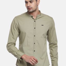 People Men Olive Green Slim Fit Pure Cotton Casual Shirt-image-32