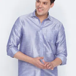 VASTRAMAY Men Lavender Solid Premium Silk Blend Casual Shirt-image-24