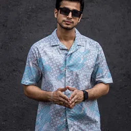 Maniac Classic Abstract Spread Collar Chest Pocket Half Sleeve Cotton Casual Shirt-image-34