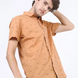 KETCH Men Rust Slim Fit Printed Short Sleeves Casual Shirt-image-9
