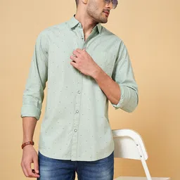 YU by Pantaloons Men Green Cotton Slim Fit Printed Casual Shirt-image-78