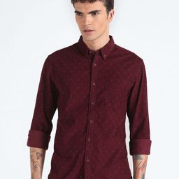 Flying Machine Slim Fit Micro Ditsy Printed Corduroy Weave Pure Cotton Casual Shirt-12