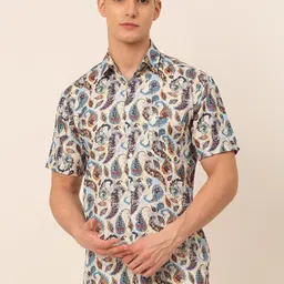 JAINISH Men Beige Pure Cotton Classic Printed Casual Shirt-image-0