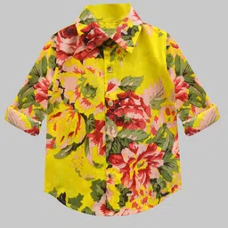 A T U N Boys Yellow Classic Floral Printed Pure Cotton Casual Shirt-picture-35
