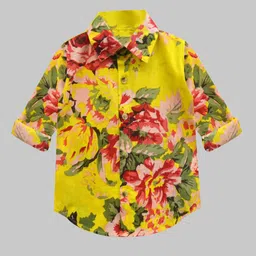 A.T.U.N. Boys Yellow Classic Floral Printed Pure Cotton Regular Fit Casual Shirt-image-67