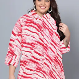Indietoga Plus Size Classic Fit Abstract Printed Longline Shirt-49