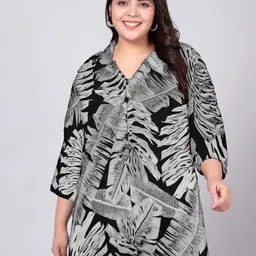 Indietoga Plus Size Classic Tropical Printed Longline Casual Shirt-8