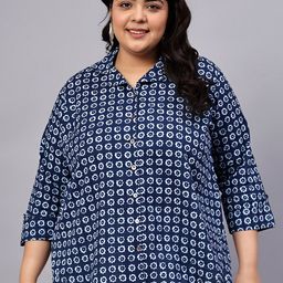 Indietoga Plus Size Classic Floral Printed Cotton Casual Longline Shirt-picture-20