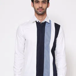 SHIRT THEORY Men White & Blue Striped Printed Casual Shirt-image-100