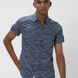 Mufti Men Trim Slim Fit Abstract Printed Roll-Up Sleeves Casual Pure Cotton Shirt-picture-14