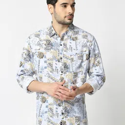 VALEN CLUB Abstract Printed Slim Fit Cotton Casual Shirt-image-89