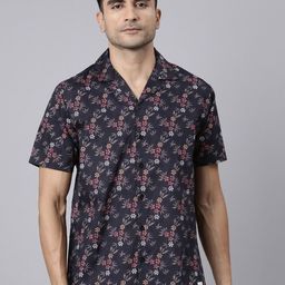 Joven Slim Fit Floral Printed Cuban Collar Cotton Casual Shirt-image-70