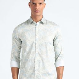 Flying Machine Slim Fit Floral Printed Twill Weave Pure Cotton Casual Shirt-image-16