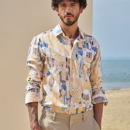 Mufti Slim Fit Long Sleeves Spread Collar Cotton Floral Opaque Printed Casual Shirt-picture-27