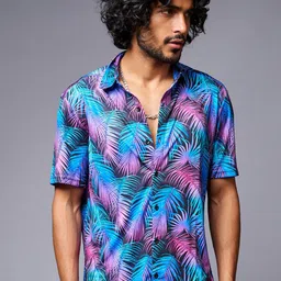 GO DEVIL Tropical Printed Spread Collar Casual Shirt-image-50