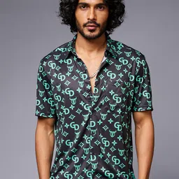 GO DEVIL Brand Logo Printed Spread Collar Casual Shirt-image-53