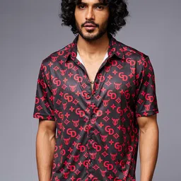 GO DEVIL Brand Logo Printed Spread Collar Casual Shirt-image-55