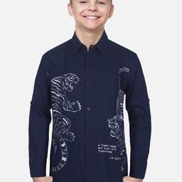Gini and Jony Boys Conversational Printed Roll-Up Sleeves Cotton Casual Shirt-92