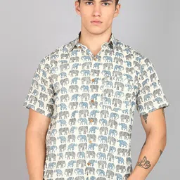 BLOCKS OF INDIA Comfort Conversational Printed Spread Collar Cotton Casual Shirt-image-33