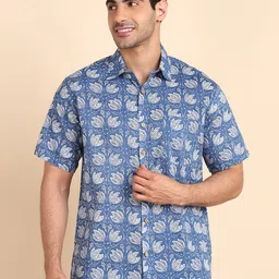 BLOCKS OF INDIA Floral Printed Spread Collar Short Sleeves Cotton Casual Shirt-image-49