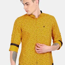 VUDU Men Comfort Fit Band Collar Geometric Printed Cotton Casual Shirt-picture-16