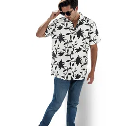 Celio Classic Floral Printed Spread Collar Short Sleeves Curved Casual Shirt-image-24