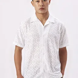 VALEN CLUB Men Relaxed Semi Sheer Printed Casual Shirt-image-98