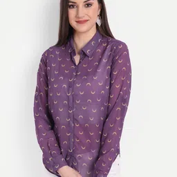 CHARMGAL Women Purple Relaxed Semi Sheer Printed Casual Shirt-picture-18