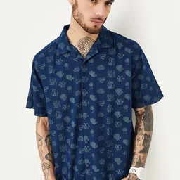 max Short Sleeves Spread Collar Cotton Opaque Printed Casual Shirt-image-96