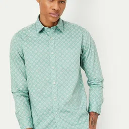 max Geometric Printed Spread Collar Cotton Shirt-image-57
