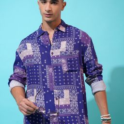 HIGHLANDER Ethnic Motif Printed Drop Shoulder Oversized Casual Shirt-image-53