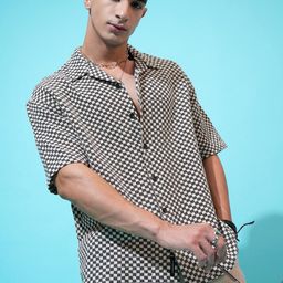 HIGHLANDER Oversized Textured Cuban Collar Casual Shirt-image-3