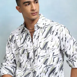 HIGHLANDER Men Spread Collar Abstract Printed Abstract Cotton Oversized Casual Shirt-image-72