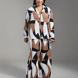 20Dresses Plus Size Cream Black Opaque Printed Casual Shirt-image-21
