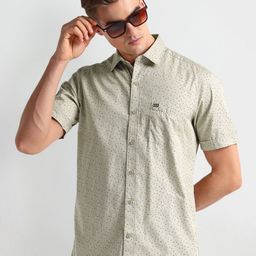 Arrow Sport Micro Ditsy Printed Spread Collar Curved Cotton Casual Shirt-image-97
