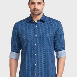 ColorPlus Men Blue Organic Cotton Tailored Fit Floral Printed Casual Shirt-image-84