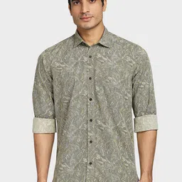 ColorPlus Men Khaki Tailored Fit Printed Cotton Casual Shirt-image-12