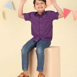 Fabindia Boys Spread Collar Chevron Striped Cotton Casual Shirt-picture-50