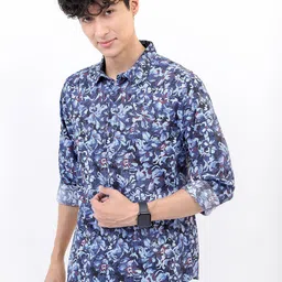 HIGHLANDER Men Blue Slim Fit Floral Printed Cotton Casual Shirt-picture-11