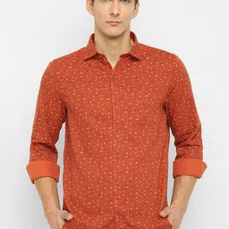 Turtle Men Orange Slim Fit Printed Cotton Casual Shirt-image-33