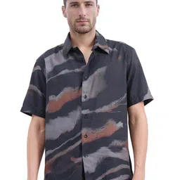 RARE RABBIT Men Comfort Spread Collar Abstract Printed Cotton Casual Shirt-image-84