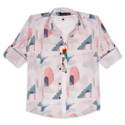 CAVIO Boys Comfort Abstract Printed Roll-Up Sleeves Pure Cotton Casual Shirt With T-Shirt-image-10