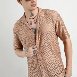Campus Sutra Men Self Design Cuban Collar Rhombus Oversized Casual Shirt-picture-40