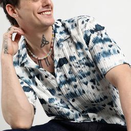 Campus Sutra Men Comfort Cuban Collar Water Strokes Printed Oversized Casual Shirt-image-85