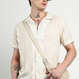 Campus Sutra Men Comfort Cuban Collar Printed Heathered Drawn Casual Shirt-image-12